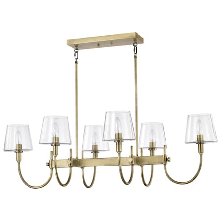 Nuvo Brookside 6-Light Island Pendant Vintage Brass Clear Glass 60/7887